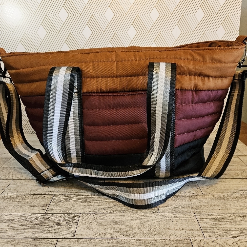 Think Royln Wingman Tote Sunset Color Block Puffy Quilted Travel Bag